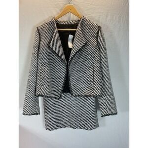 NEW Ann Taylor Black White Tweed Raw Hem Open Blazer pencil skirt suit 10/12
